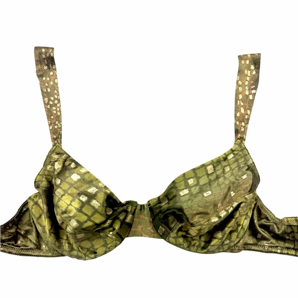 Vintage Victoria’s Secret Gold Foil Snake Print Underwire Bra 36B Y2K